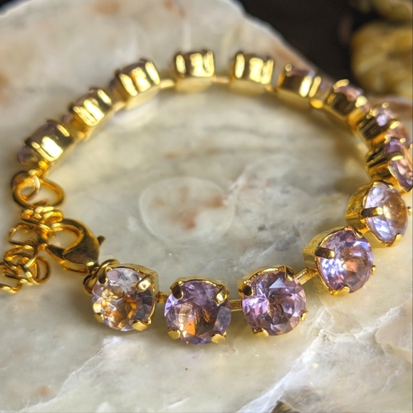 Genuine Lavender Amethyst 1.7 Carats Each in 14K Gold Plated Classic Bracelet - Picture 1 of 4
